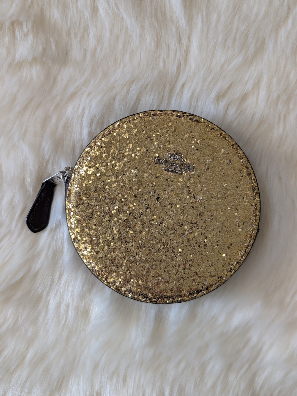 COACH Round Coin Purse Leather Gold Glitter Style 77965B